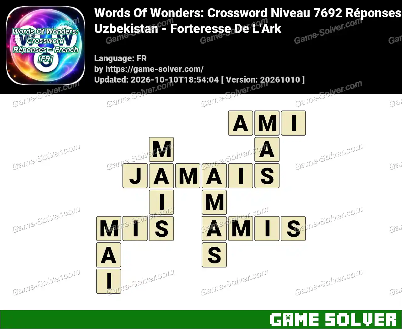 Words Of Wonders: Crossword Niveau 7692 Réponses – Uzbekistan – Forteresse De L’Ark